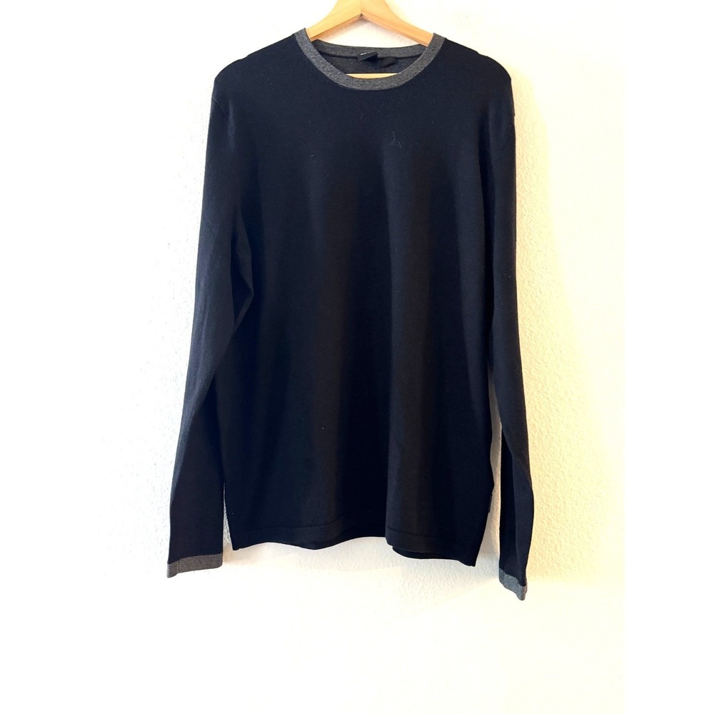 BOSS Hugo Boss Virgin Wool Blend Crew Neck Sweater Large Black Grey Trim Knit